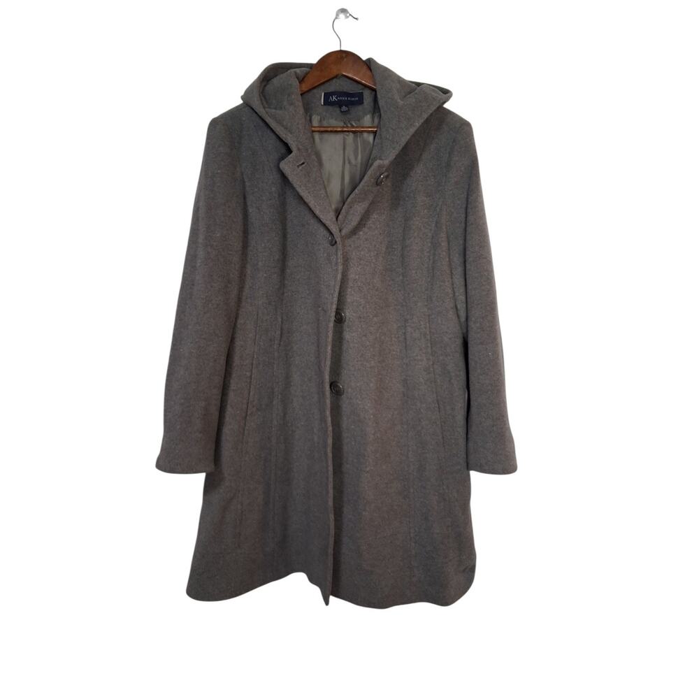 ANNE KLEIN Hooded Wool Jacket Coat Womens size XL Heather Gray hooded #S181